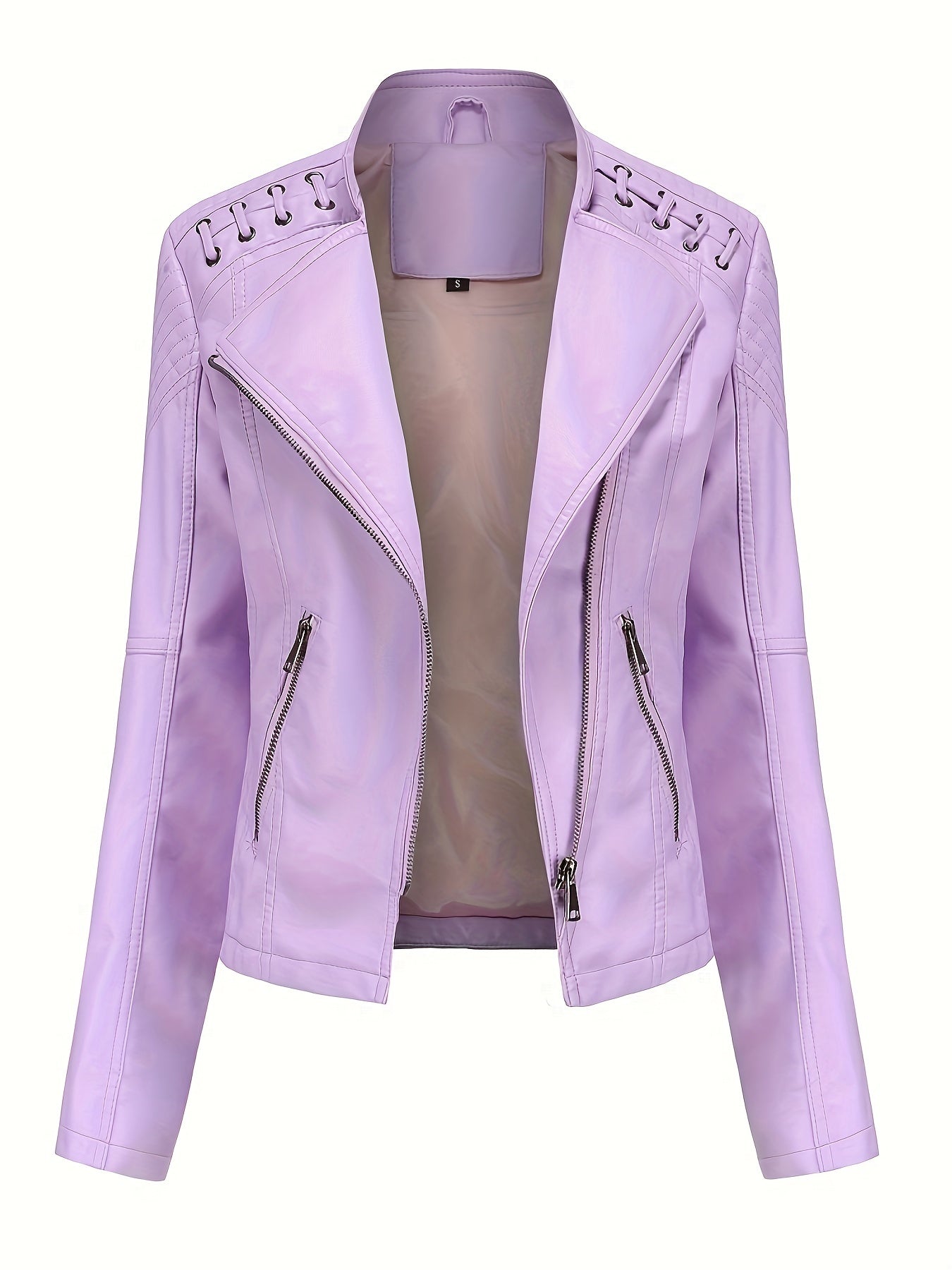 Veste de moto Edgy pour femmes avec épaules cloutées et fermeture éclair asymétrique