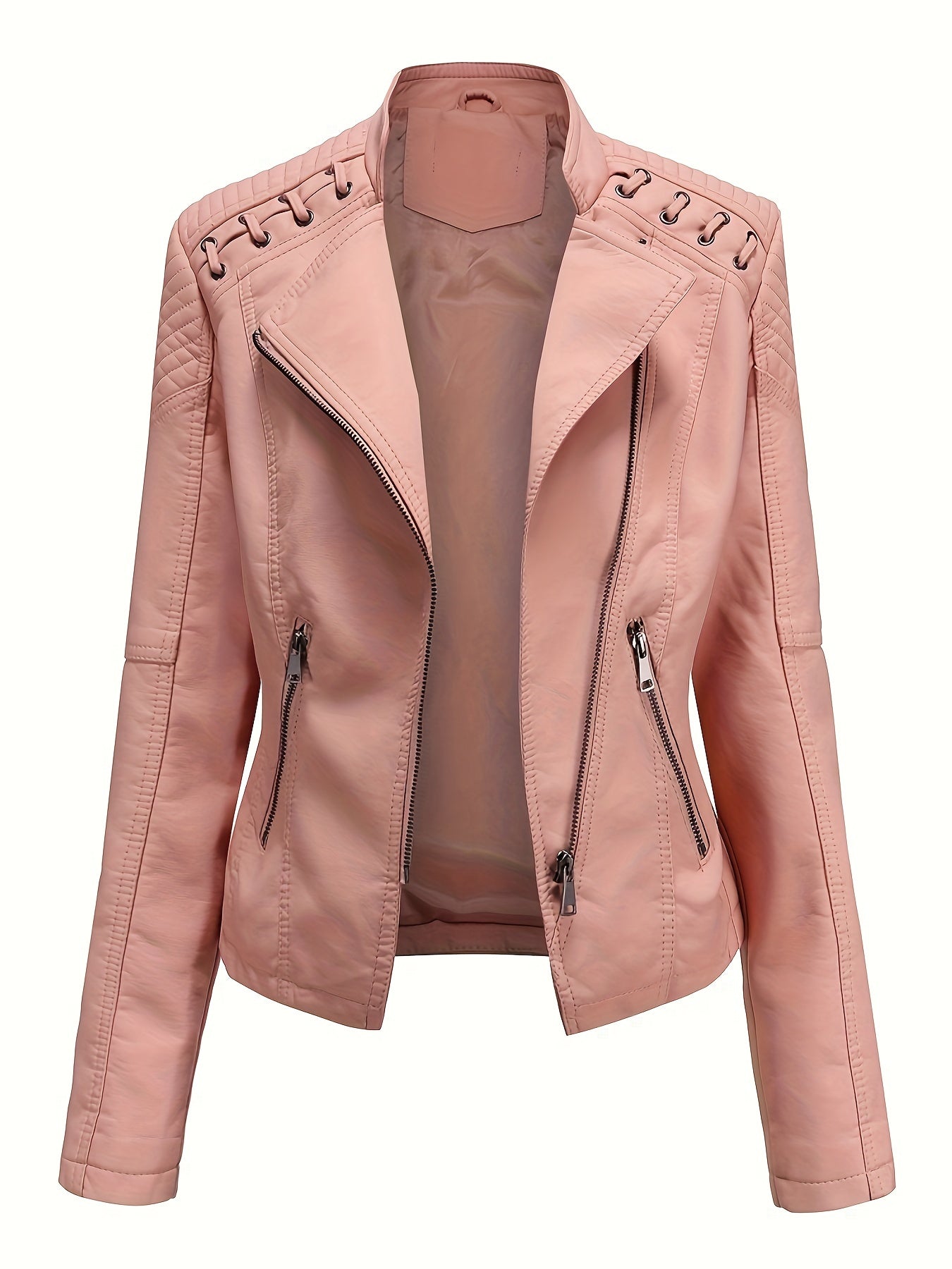Veste de moto Edgy pour femmes avec épaules cloutées et fermeture éclair asymétrique