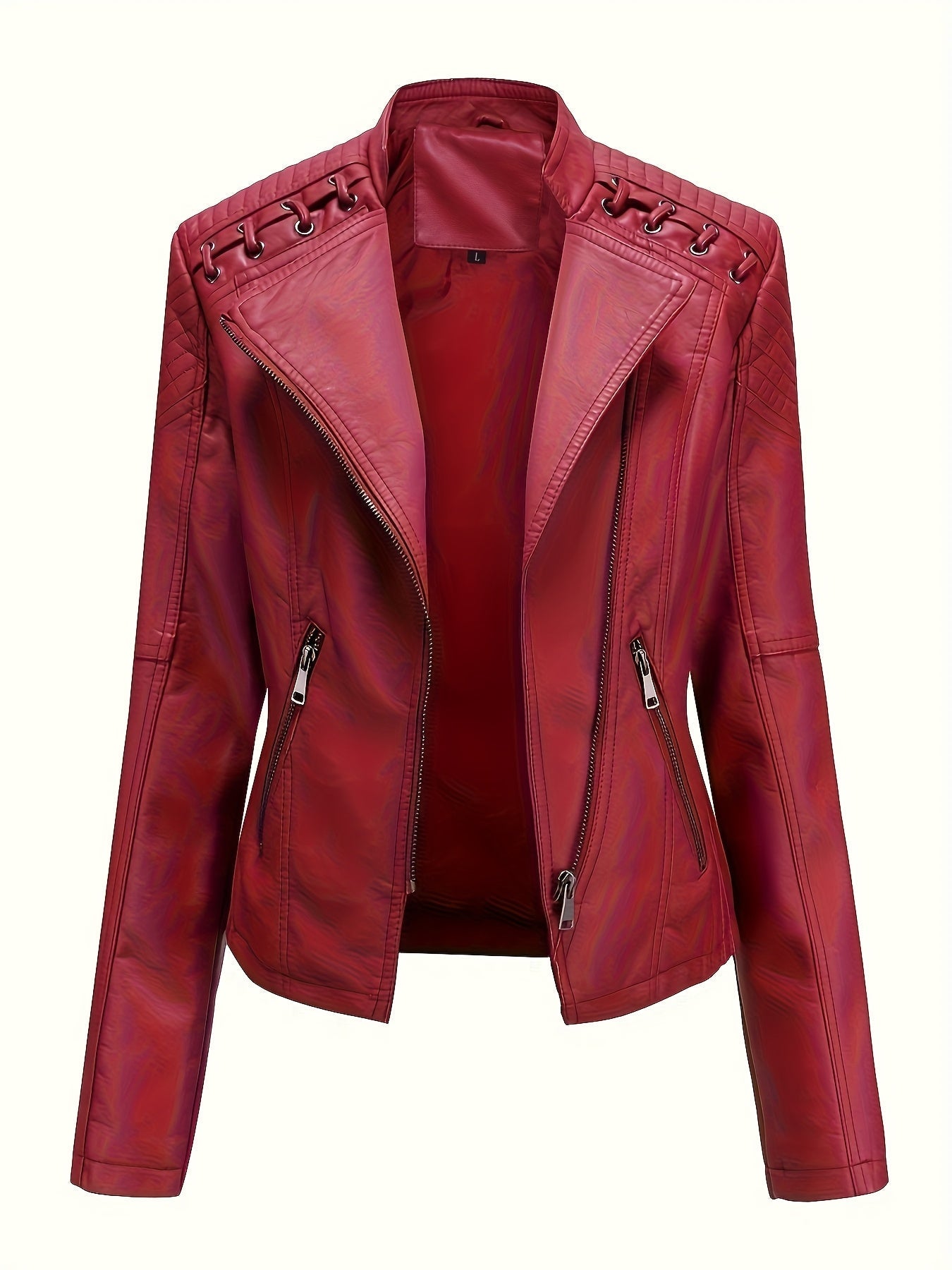 Veste de moto Edgy pour femmes avec épaules cloutées et fermeture éclair asymétrique