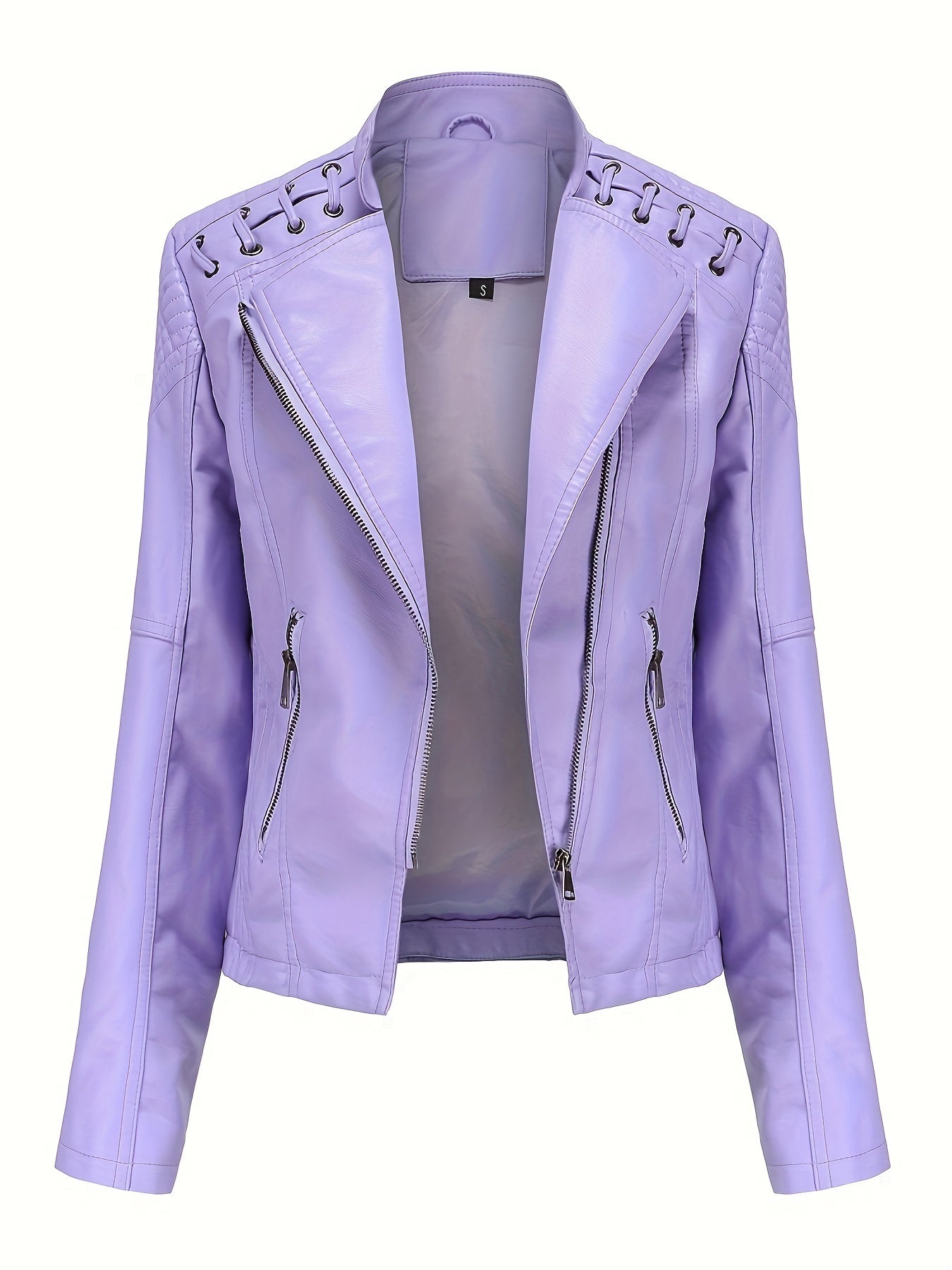 Veste de moto Edgy pour femmes avec épaules cloutées et fermeture éclair asymétrique