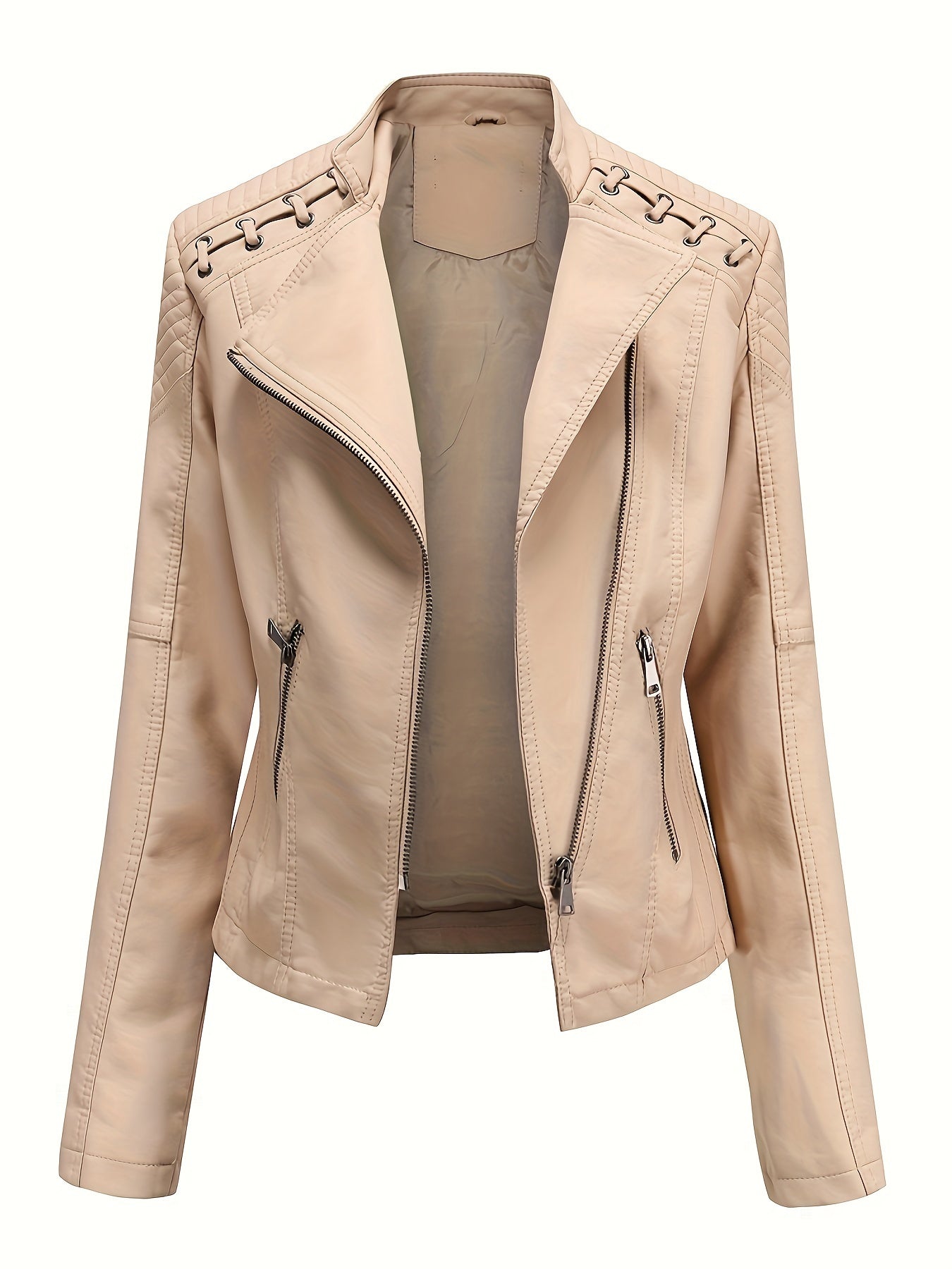 Veste de moto Edgy pour femmes avec épaules cloutées et fermeture éclair asymétrique