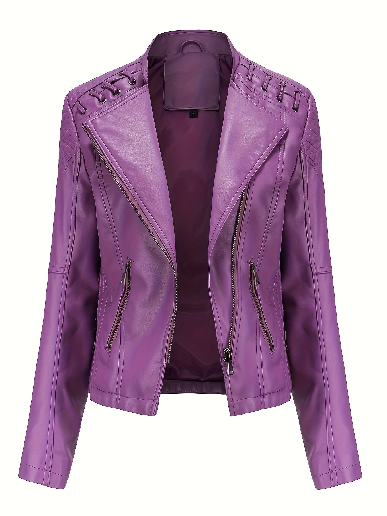 Veste de moto Edgy pour femmes avec épaules cloutées et fermeture éclair asymétrique