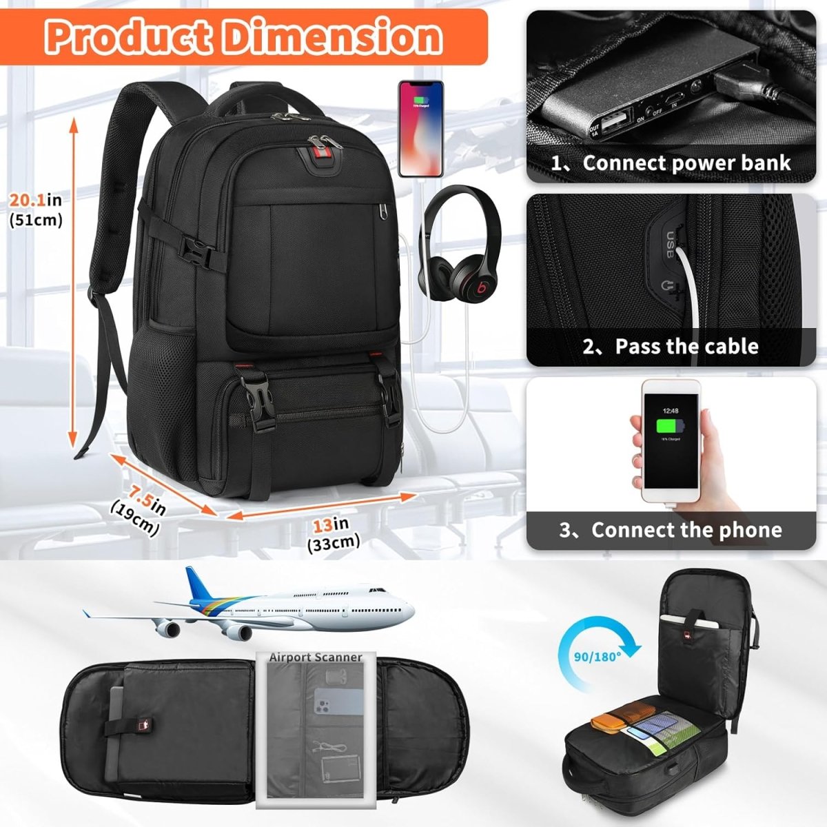 Sac à dos pour ordinateur portable avec compartiment alimentaire isotherme et port USB