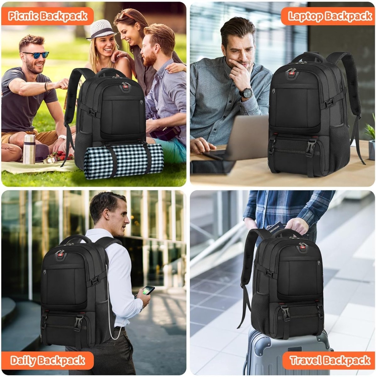 Sac à dos pour ordinateur portable avec compartiment alimentaire isotherme et port USB
