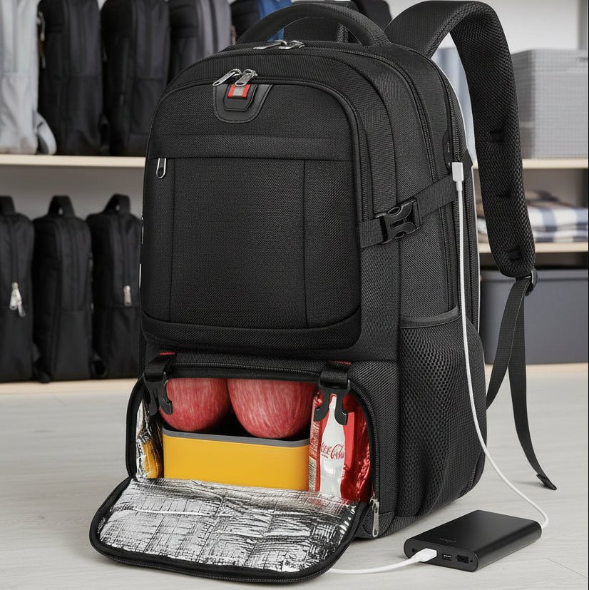 Sac à dos pour ordinateur portable avec compartiment alimentaire isotherme et port USB