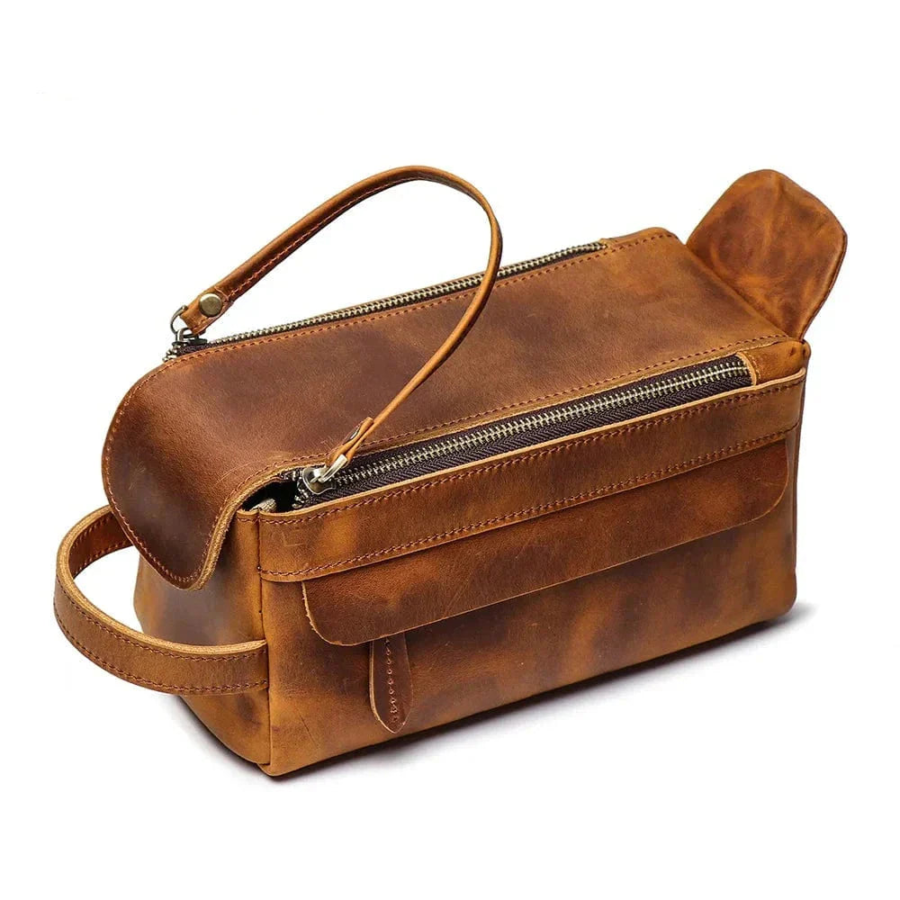 Trousse de Toilette en Cuir Homme Vintage