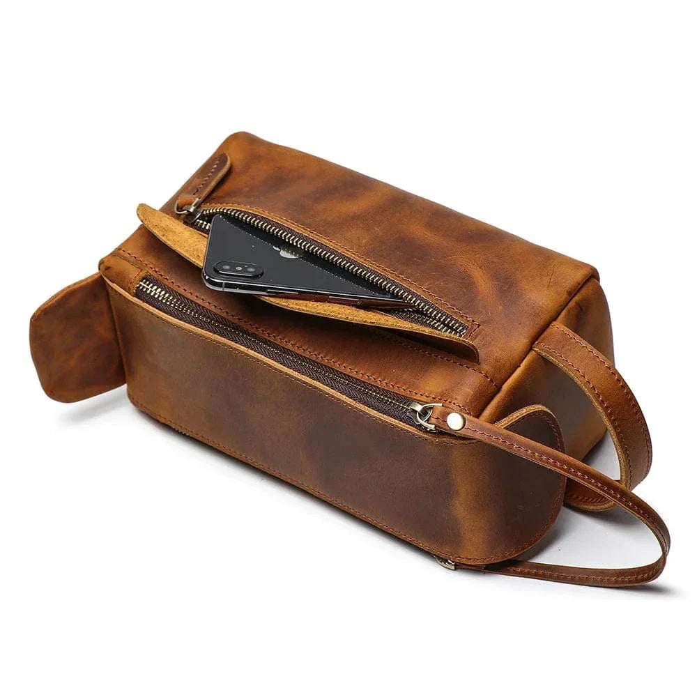 Trousse de Toilette en Cuir Homme Vintage