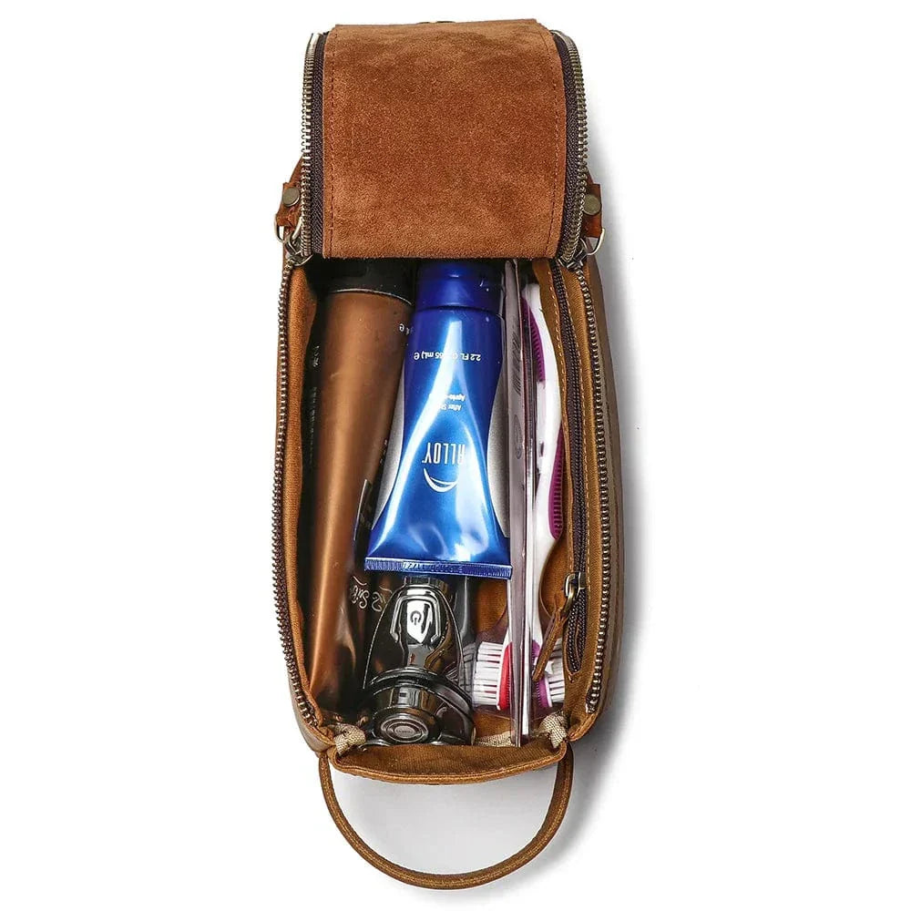Trousse de Toilette en Cuir Homme Vintage