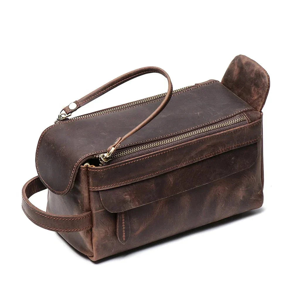 Trousse de Toilette en Cuir Homme Vintage