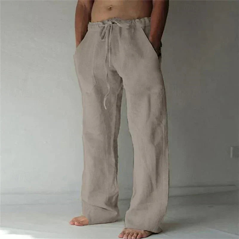 Pantalon en lin pour homme à coupe ample et ceinture élastique
