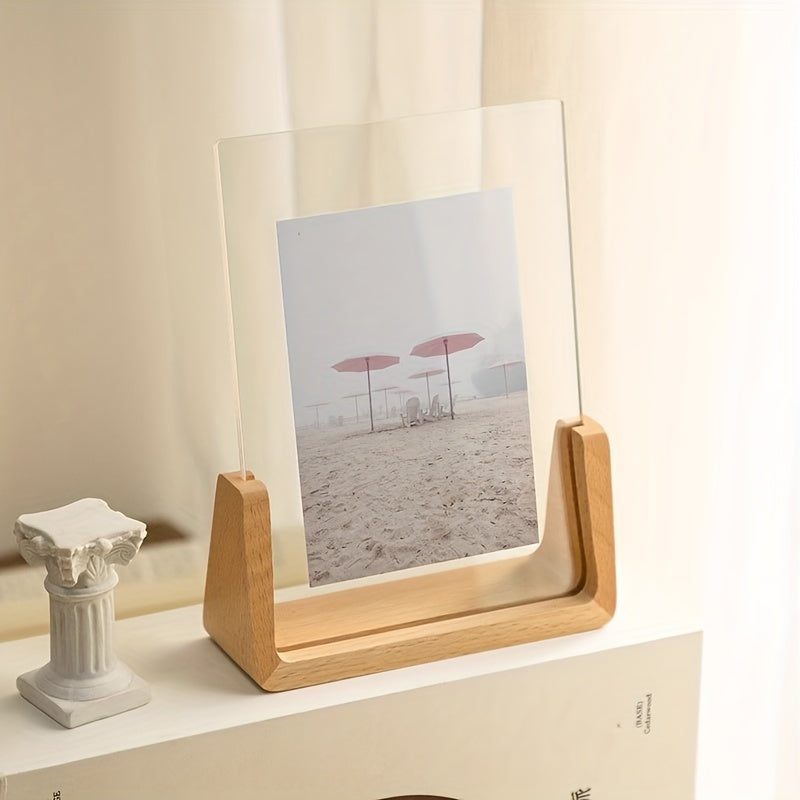 Cadre photo en acrylique en forme de U – Base en bois – Présentoir photo moderne
