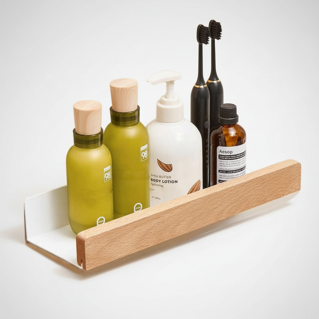 Étagère murale de salle de bain en bois autocollante unisexe
