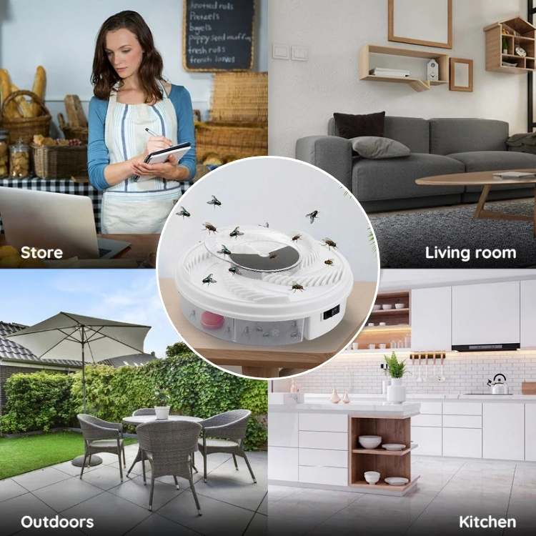 Piège électrique à mouches avec système rotatif silencieux pour usage intérieur et extérieur