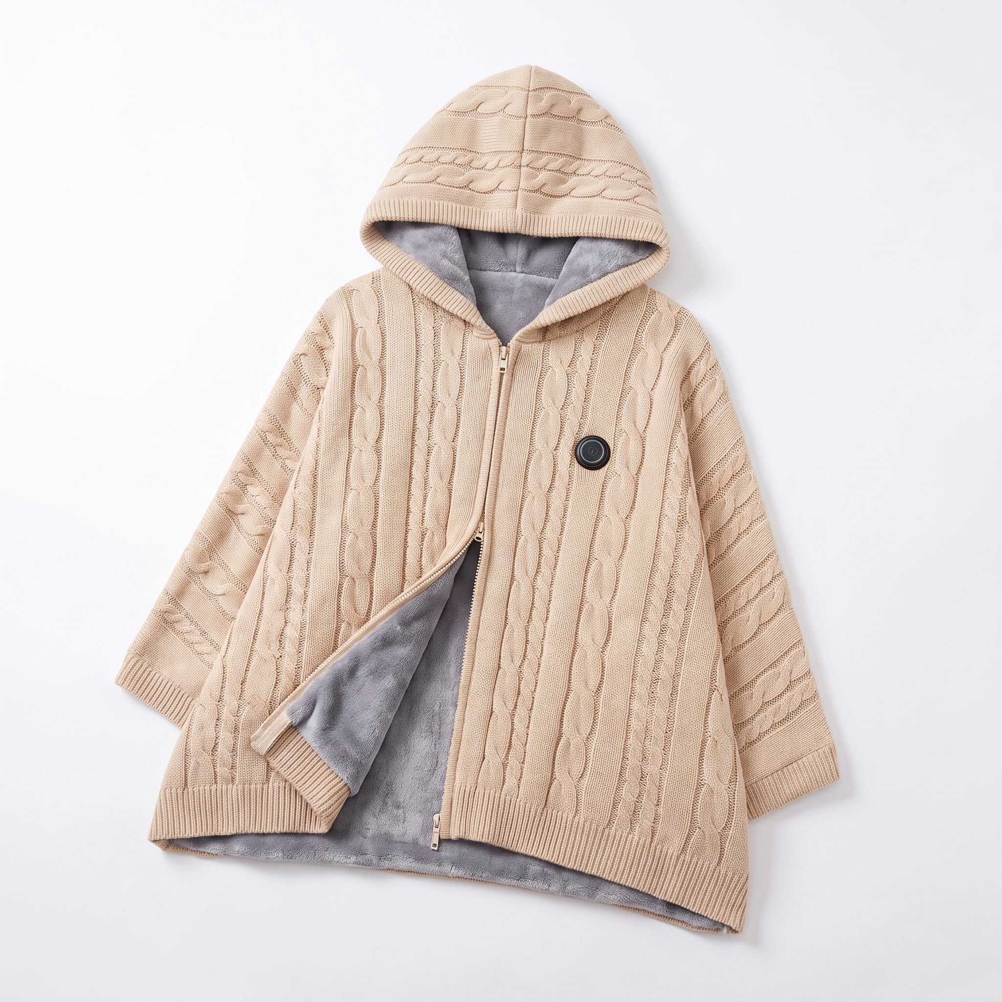 Couverture chauffante portable avec silhouette décontractée de soutien et poncho à capuche zippé sur le devant