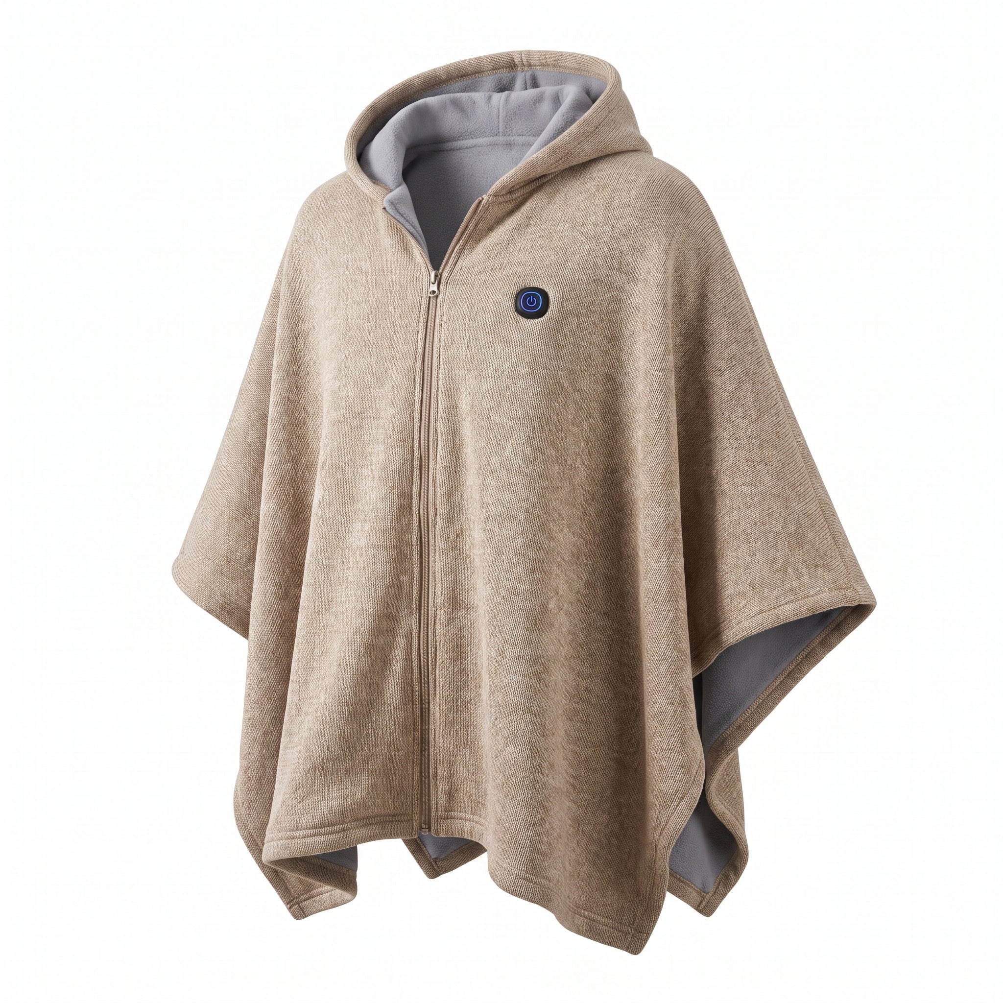 Couverture chauffante portable avec silhouette décontractée de soutien et poncho à capuche zippé sur le devant