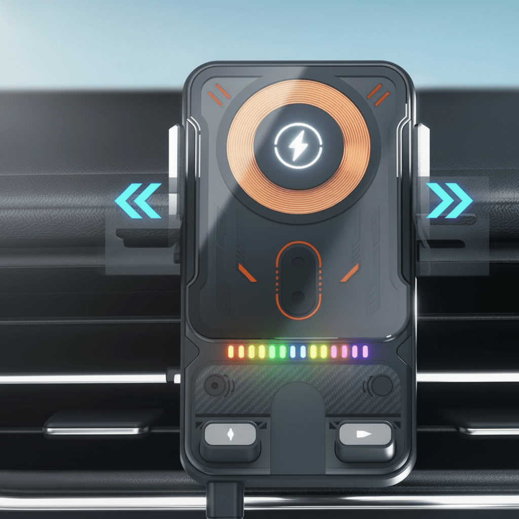 VOLTDRIVE – Support de voiture 2-en-1 et chargeur sans fil avec rotation automatique et mode mains libres