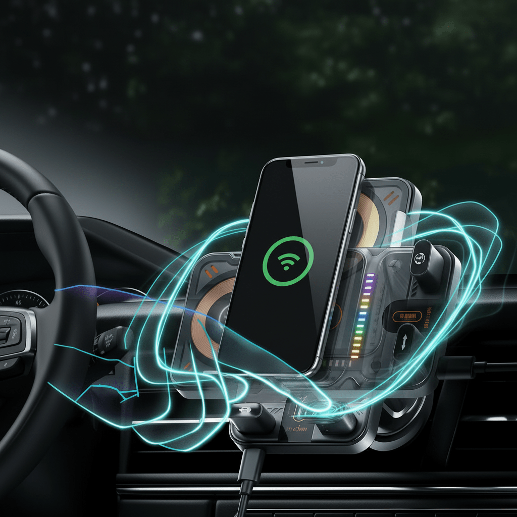 VOLTDRIVE – Support de voiture 2-en-1 et chargeur sans fil avec rotation automatique et mode mains libres