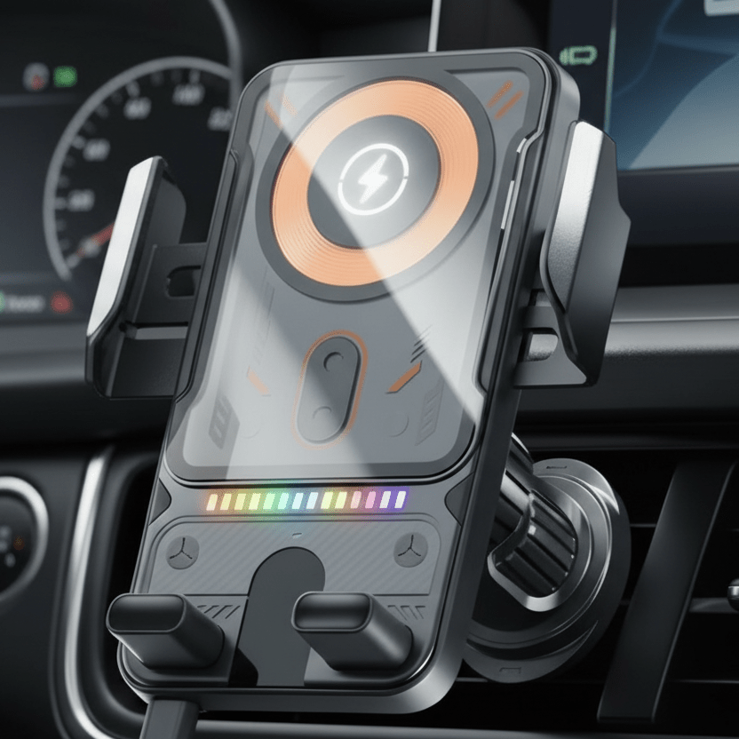 VOLTDRIVE – Support de voiture 2-en-1 et chargeur sans fil avec rotation automatique et mode mains libres