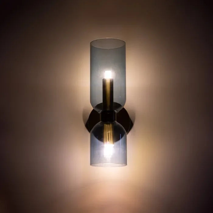 Lampe Wandlamp Glas Goud Double Kap 35cm E14 Hal Woonkamer Slaapkamer Modern Stijlvol | Sansotis