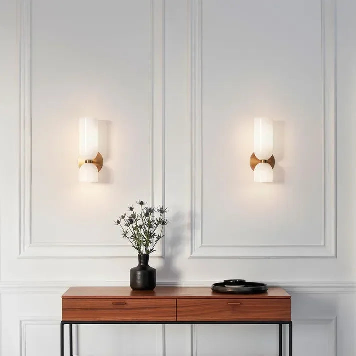 Lampe Wandlamp Glas Goud Double Kap 35cm E14 Hal Woonkamer Slaapkamer Modern Stijlvol | Sansotis