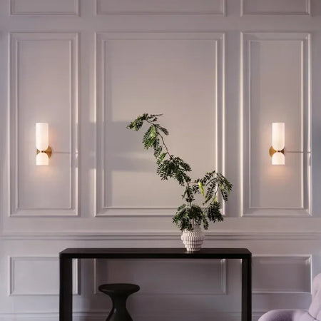 Lampe murale en verre à double abat-jour doré 35 cm E14 pour hall, salon et chambre, style moderne et élégant | Sansotis