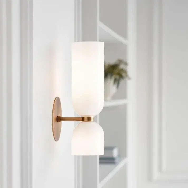 Lampe Wandlamp Glas Goud Double Kap 35cm E14 Hal Woonkamer Slaapkamer Modern Stijlvol | Sansotis
