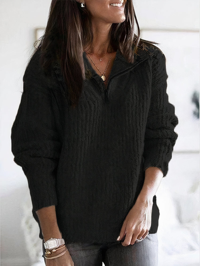 Pull texturé à demi-zip pour femme, coupe décontractée