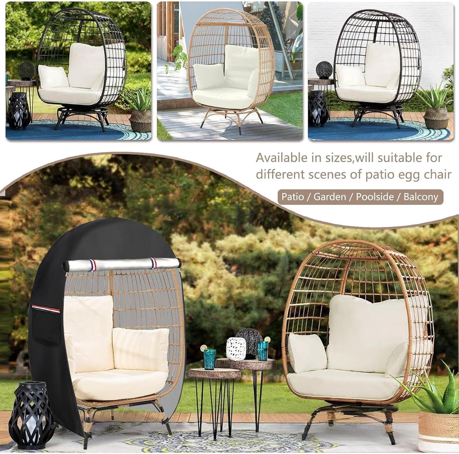 Housse de chaise oeuf d'extérieur unisexe - imperméable avec double fermeture éclair