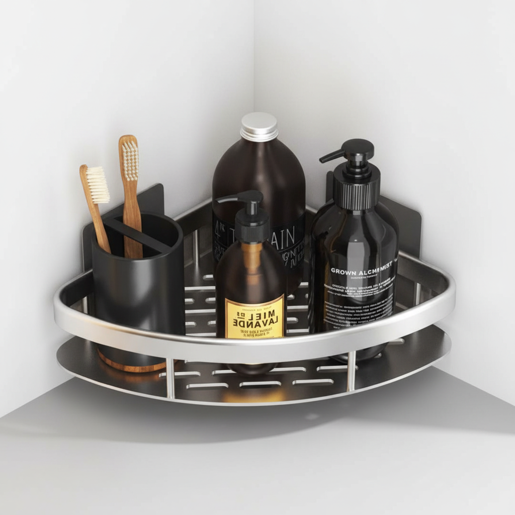 Étagère murale d'angle en bois étanche pour salle de bain et cuisine