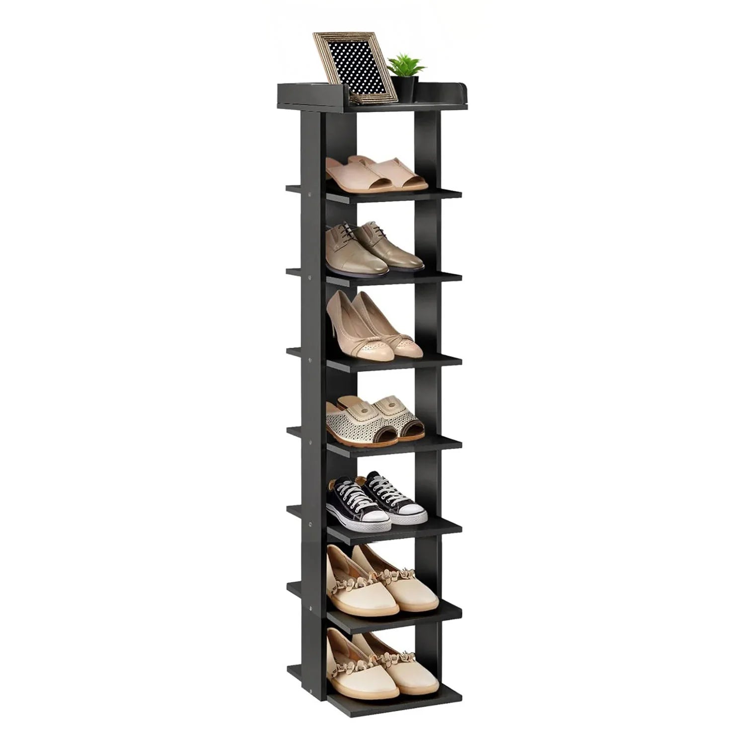 Neo Étagère à Chaussures 7 Niveaux Slim – Bois Noir