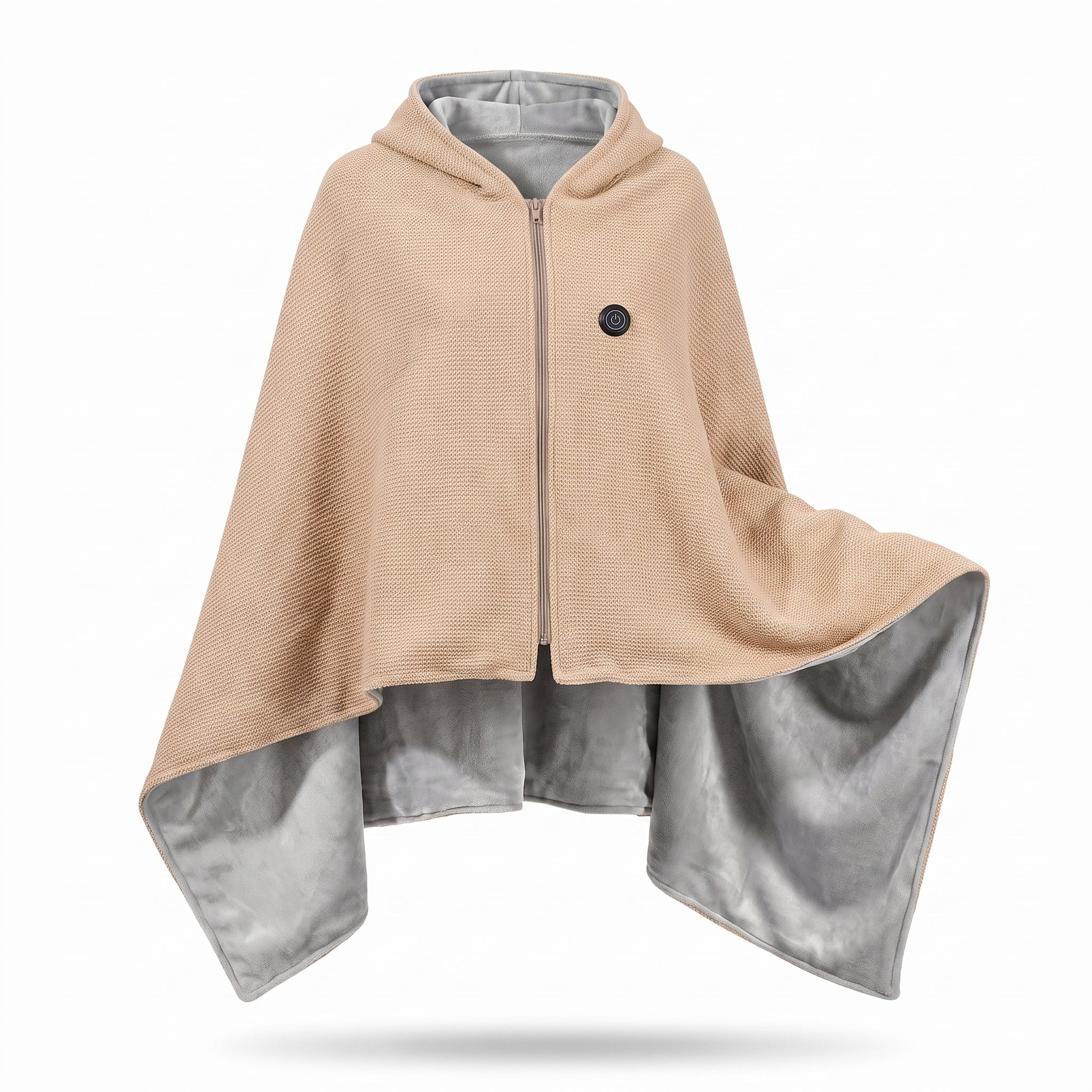 Couverture chauffante portable avec silhouette décontractée de soutien et poncho à capuche zippé sur le devant