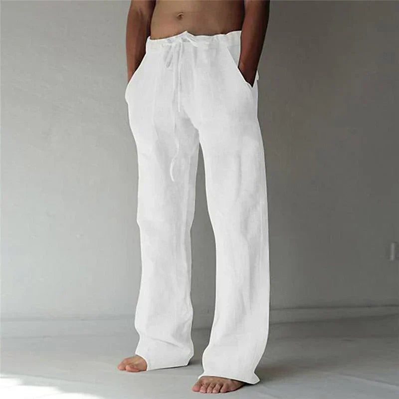 Pantalon en lin pour homme à coupe ample et ceinture élastique
