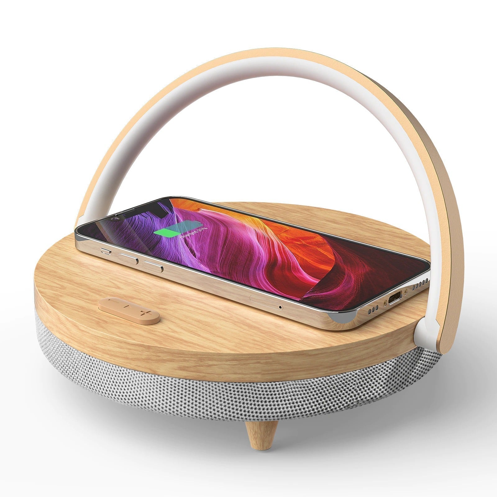 Lampe de Bureau LED avec Haut-Parleur Bluetooth et Chargeur Sans Fil - Bluetooth 5.0 - Chargement Qi 10W - Blanc