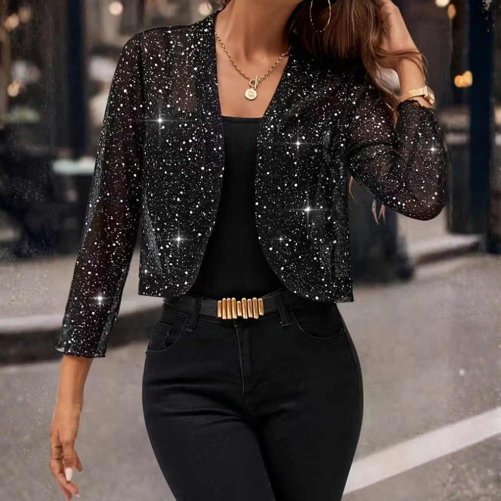 Veste ouverte sur le devant à paillettes éblouissantes pour femmes
