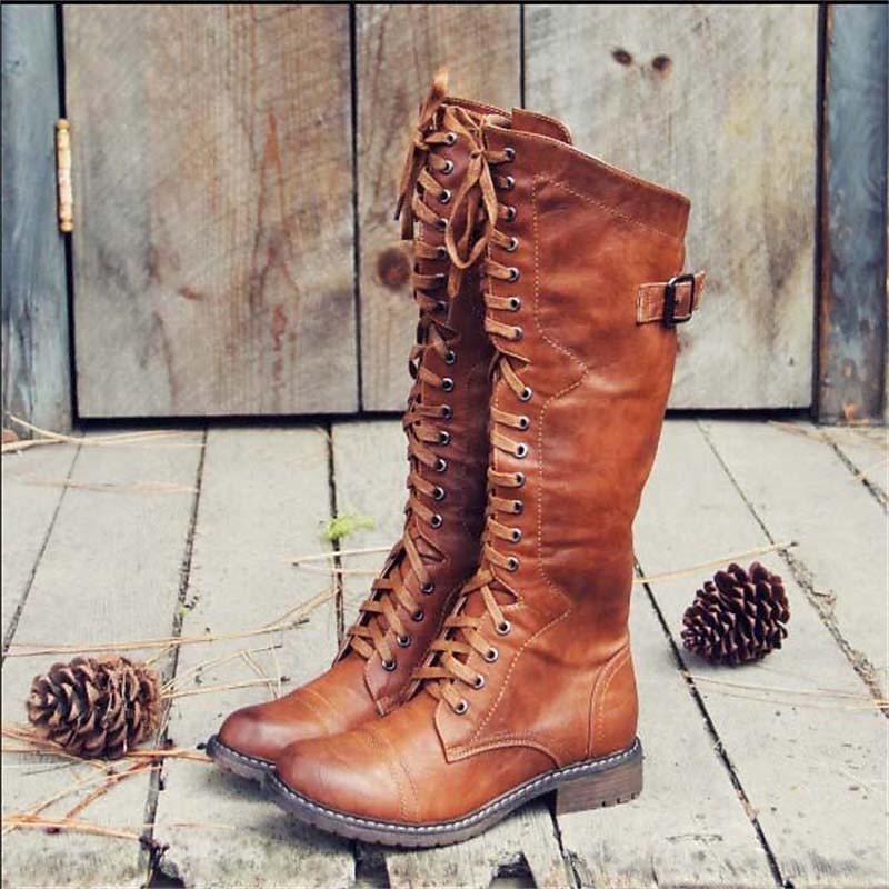 Bottes d'équitation pour femmes à lacets au genou, design décontracté, tenue de tous les jours