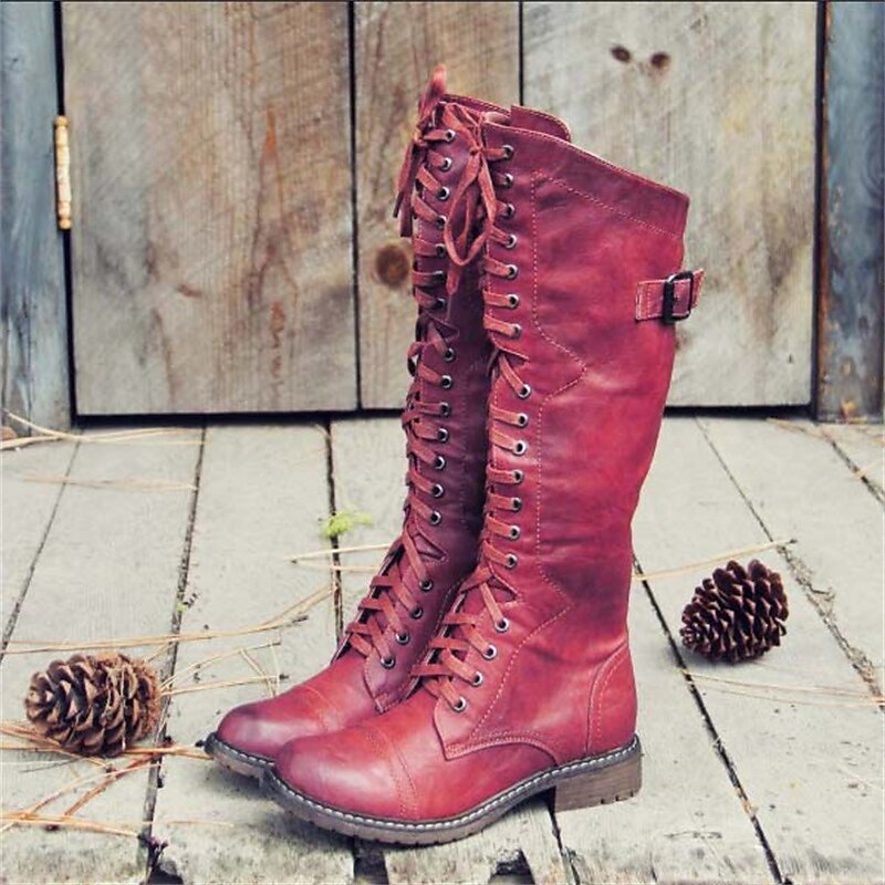 Bottes d'équitation pour femmes à lacets au genou, design décontracté, tenue de tous les jours