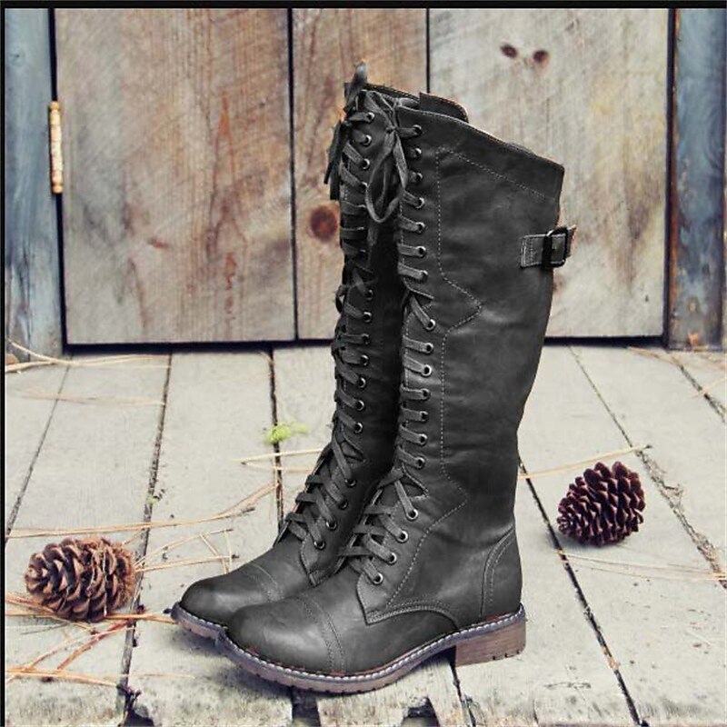 Bottes d'équitation pour femmes à lacets au genou, design décontracté, tenue de tous les jours