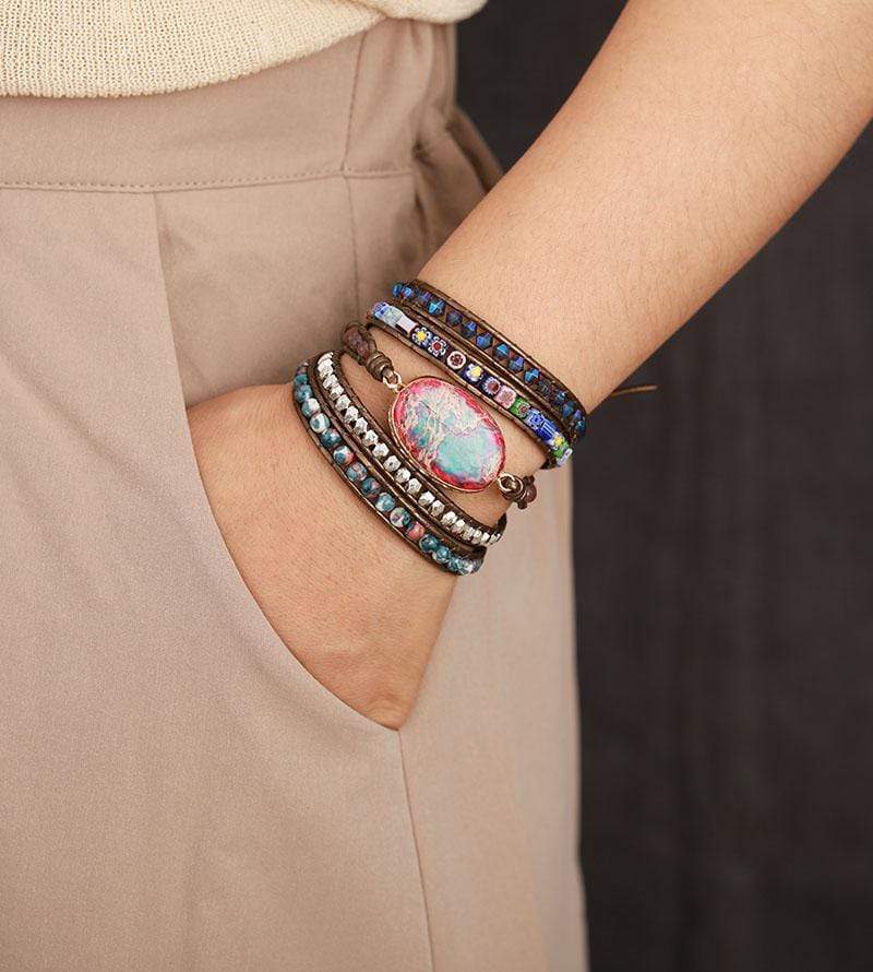 Bracelet enroulé en jaspe naturel pour femme
