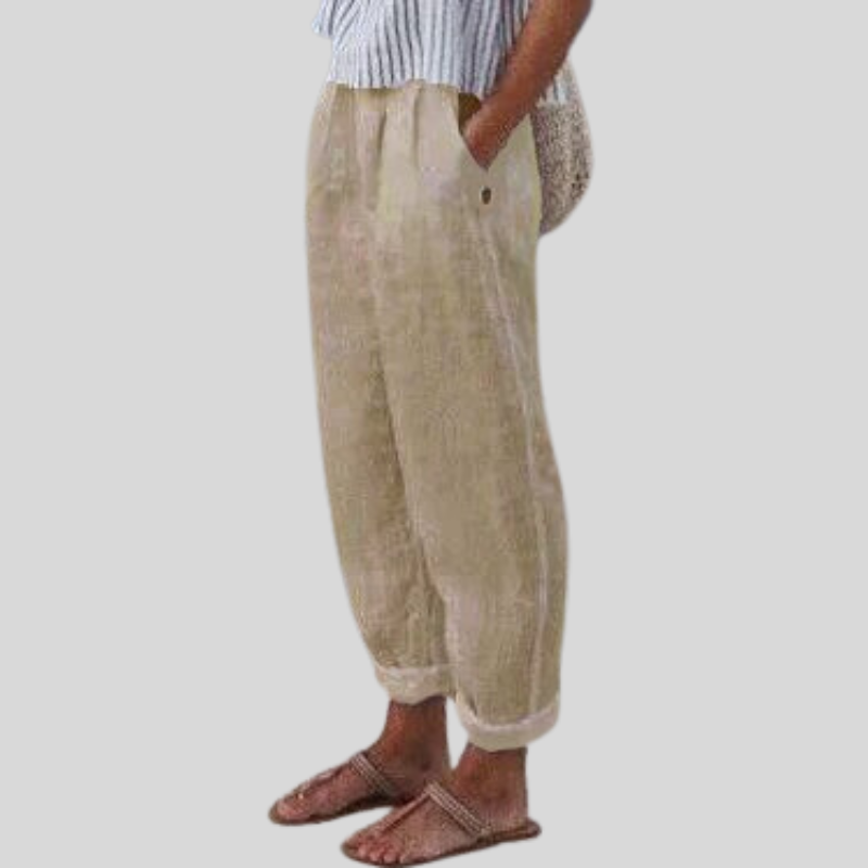 Pantalon coupe décontractée à ourlet plié pour femme pour un confort estival
