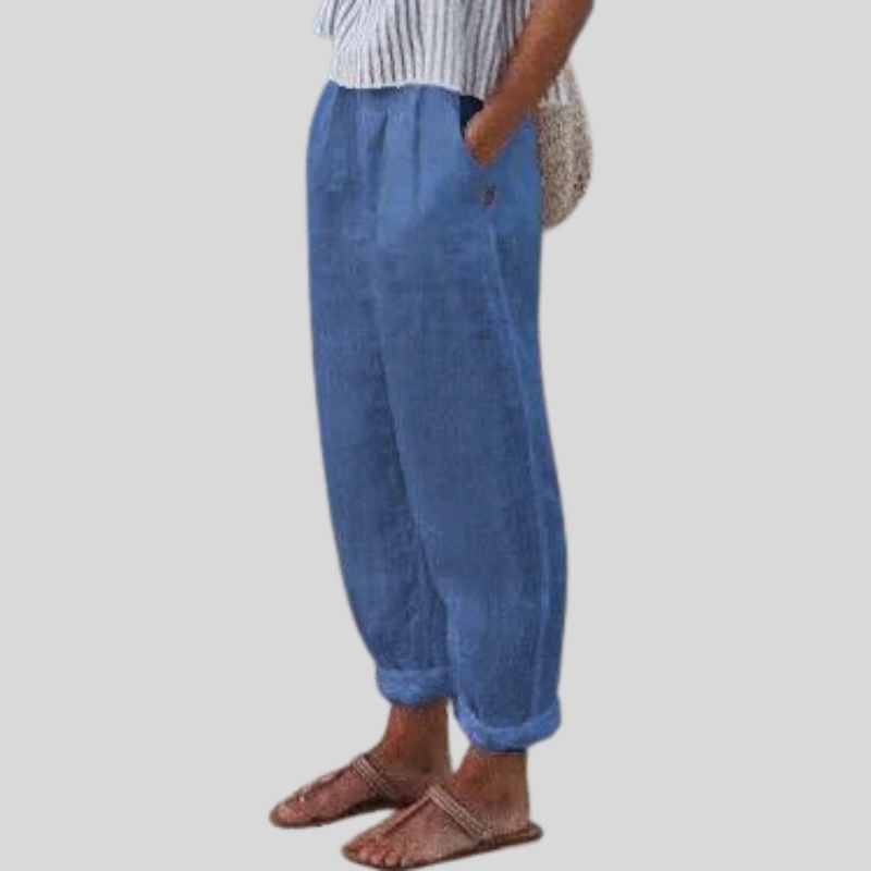Pantalon coupe décontractée à ourlet plié pour femme pour un confort estival