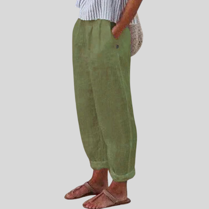 Pantalon coupe décontractée à ourlet plié pour femme pour un confort estival