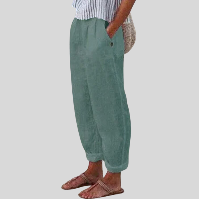 Pantalon coupe décontractée à ourlet plié pour femme pour un confort estival