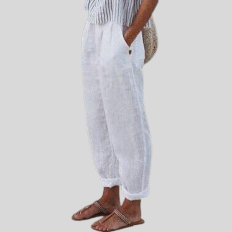 Pantalon coupe décontractée à ourlet plié pour femme pour un confort estival