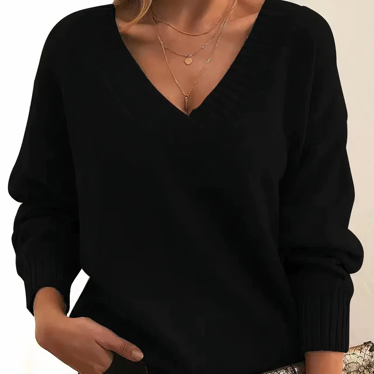 Pull femme col en V côtelé manches longues coupe décontractée décontracté tous les jours