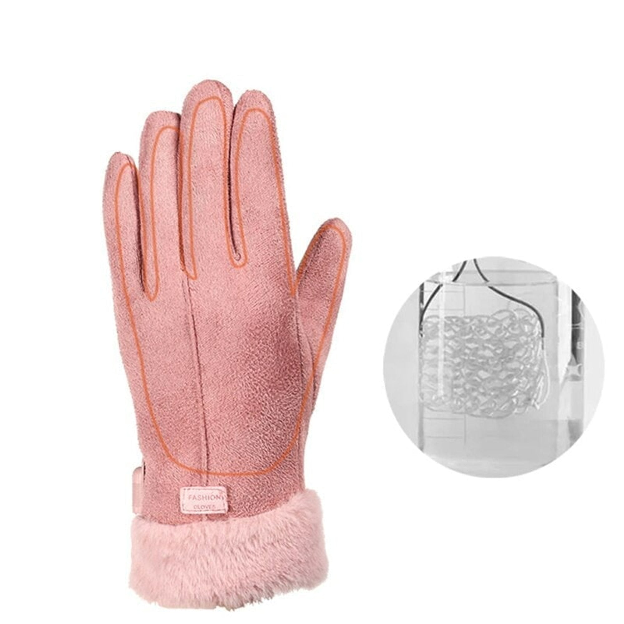 Gants chauffants pour femmes avec poignets en fausse fourrure à chauffage électrique USB et doublure en polaire épaisse