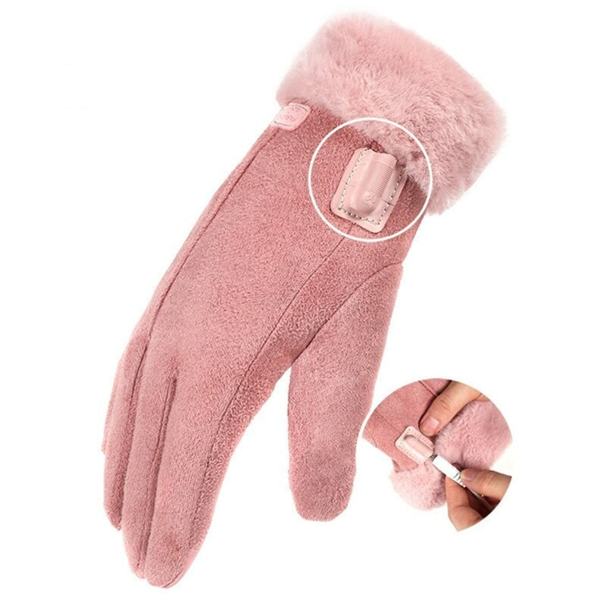 Gants chauffants pour femmes avec poignets en fausse fourrure à chauffage électrique USB et doublure en polaire épaisse