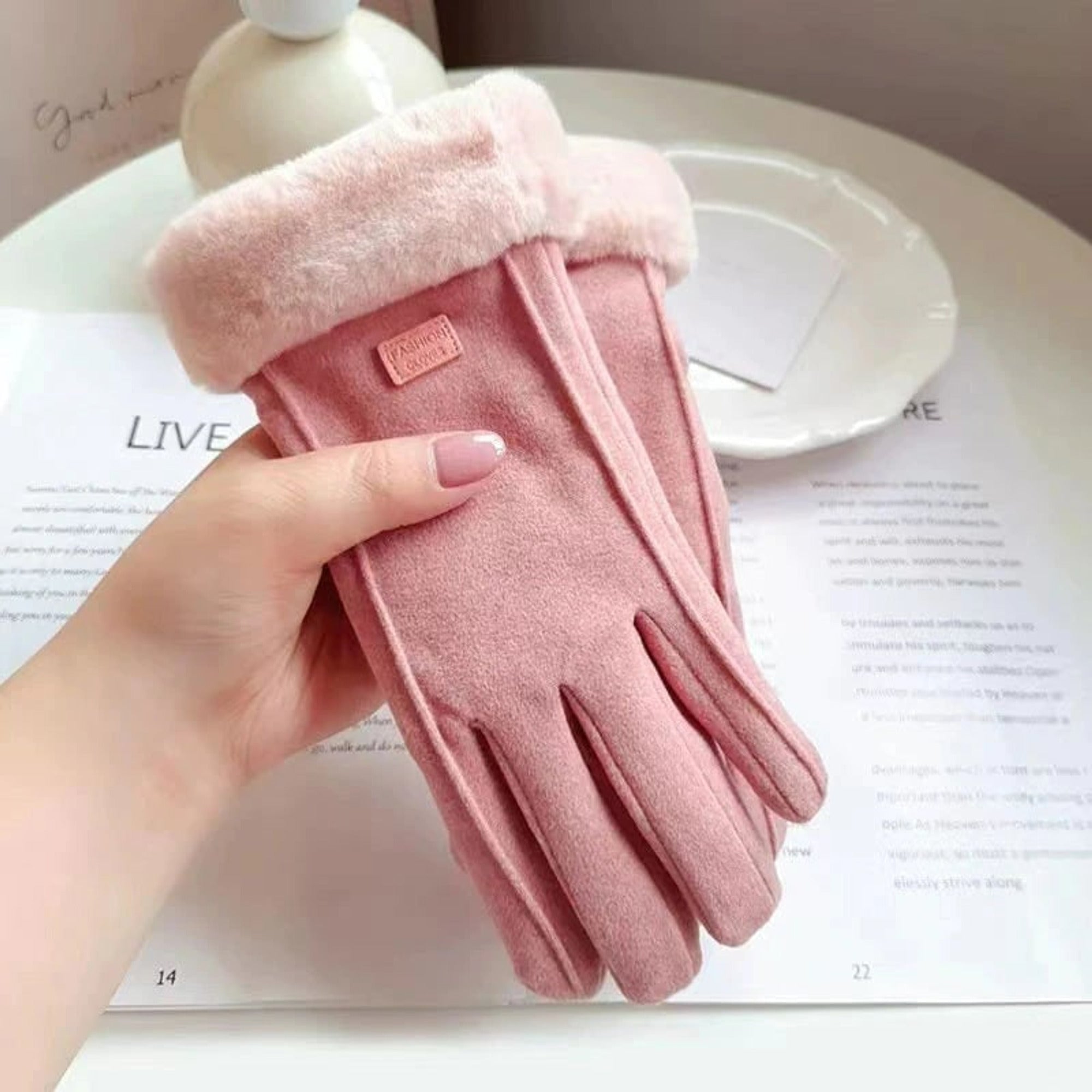 Gants chauffants pour femmes avec poignets en fausse fourrure à chauffage électrique USB et doublure en polaire épaisse