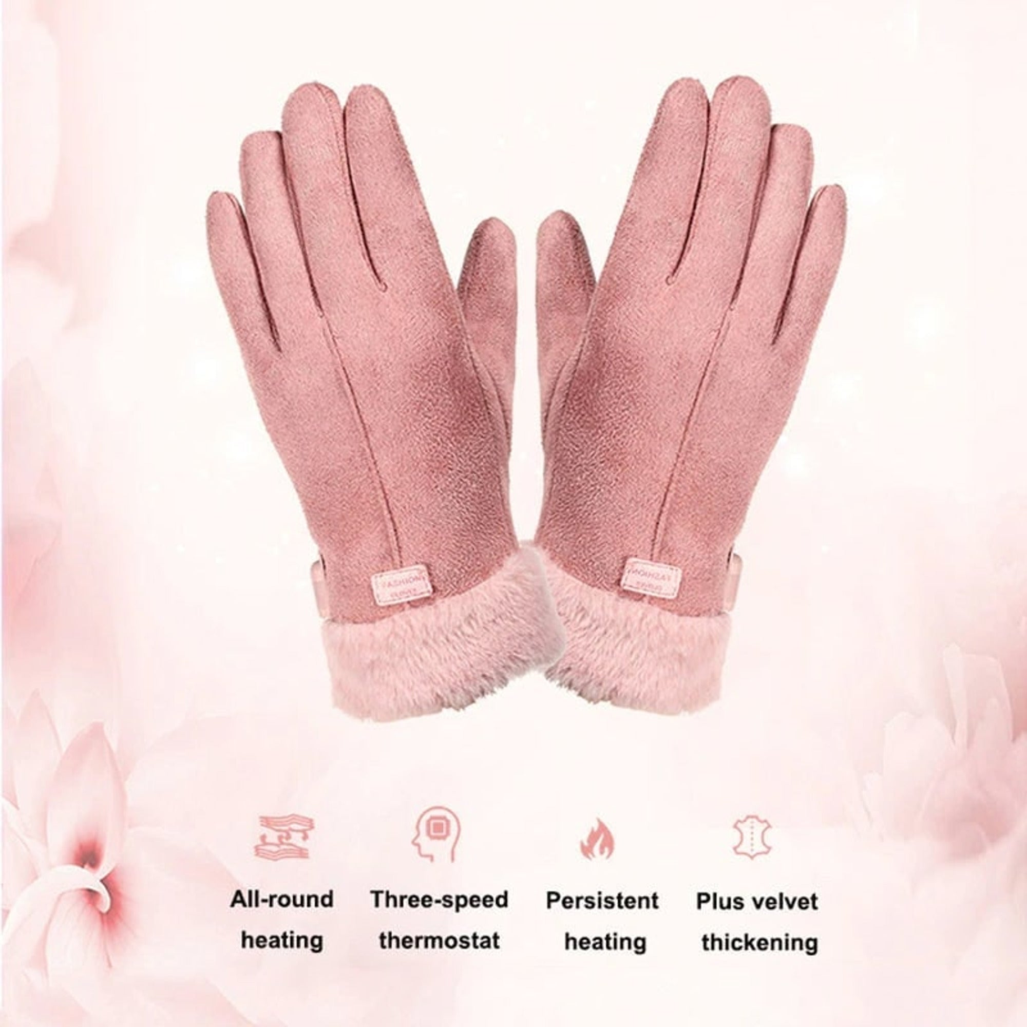 Gants chauffants pour femmes avec poignets en fausse fourrure à chauffage électrique USB et doublure en polaire épaisse