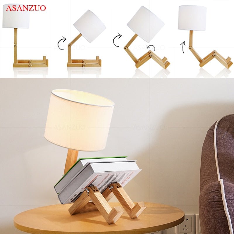 Lampe de bureau LED en forme de garçon en bois, ornement de bureau